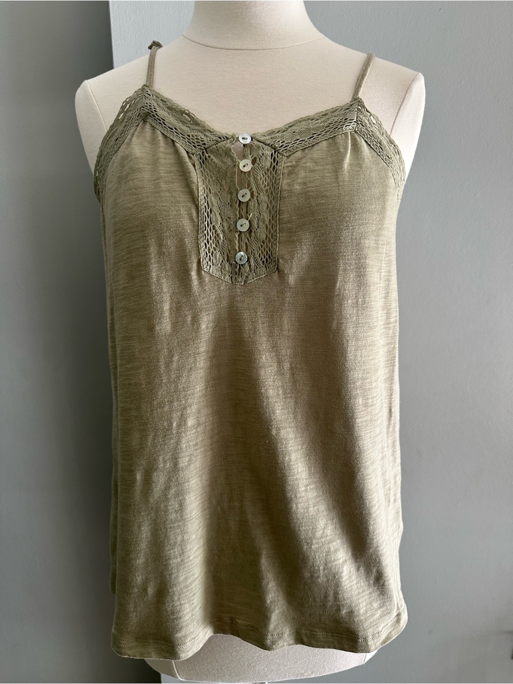 Doe & Rae Lace-Trim Olive Camisole